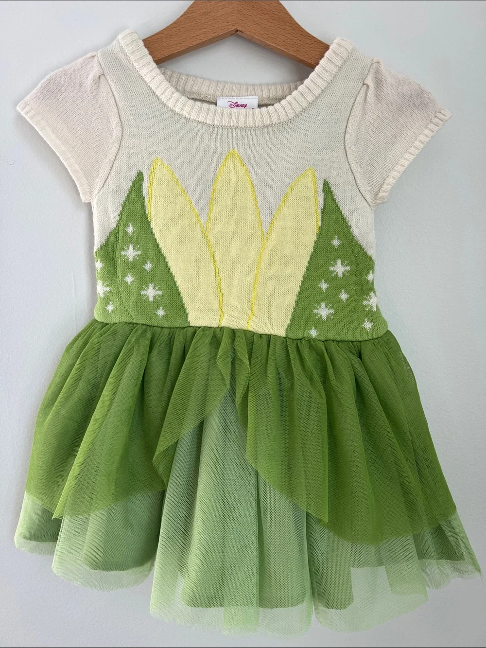 Disney | Princess Tiana Dress Cream & Green Yellow Petal Tulle Skirt Sz 18M